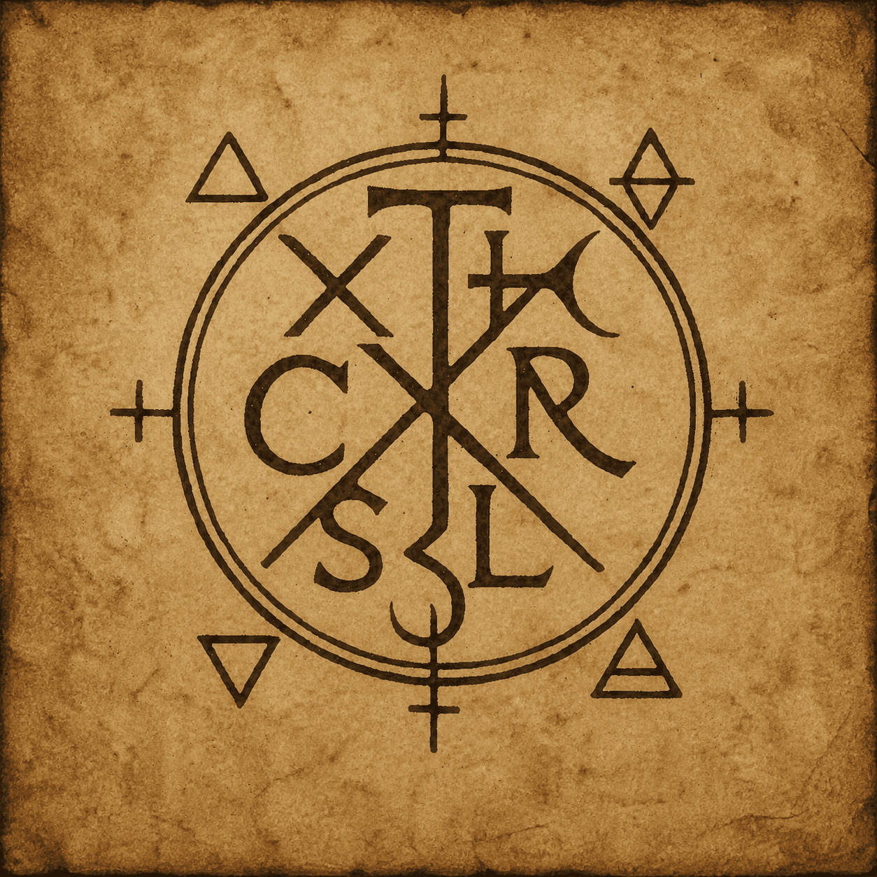 Alchemical sigil printed on ancient parchment